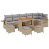 10 Delar Trädgårdssoffset Med Kuddar Beige Poly Rattan Akacia vidaXL Stor – miniatyr 2