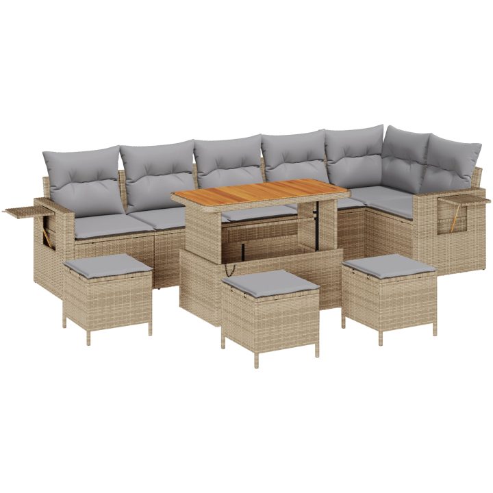 10 Delar Trädgårdssoffset Med Kuddar Beige Poly Rattan Akacia vidaXL Stor – bild 2