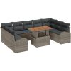 10 Delar trädgårdssoffset med kuddar Grå Poly Rattan vidaXL Stor – miniatyr 2