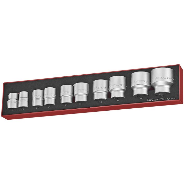 10 delars Hylssats Med 3/4tum fyrkantsfäste TEX3410 Teng Tools HYLSSATS 3/4 22-50MM 10 DELAR – bild 2