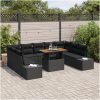 10-delars Matgrupp med Kuddar i svart poly rattan och akacia vidaXL 100 x 55 x 73 cm – miniatyr 3