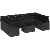 10-delars soffgrupp för trädgården med kuddar i svart poly rattan vidaXL 100 x 55 x 73 cm – miniatyr 2
