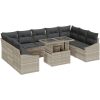 10-delars soffgrupp med kuddar, ljusgrå poly rattan vidaXL 100 x 55 x 73 cm – miniatyr 2