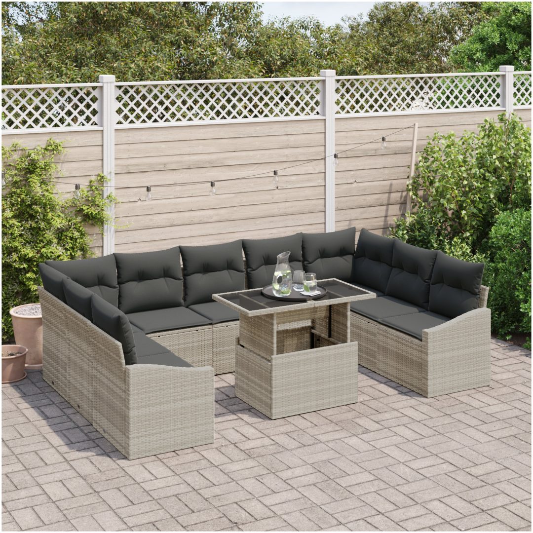 10-delars soffgrupp med kuddar, ljusgrå poly rattan vidaXL 100 x 55 x 73 cm – bild 3