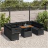 10-delars trädgårdsmatsalsset med kuddar, svart poly rattan och akacia vidaXL 100 x 55 x 73 cm – miniatyr 3