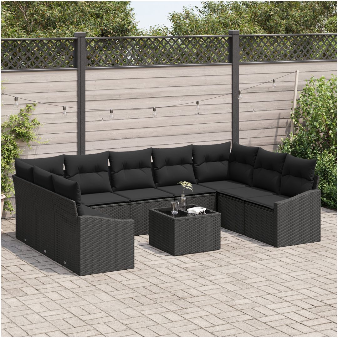 10-delars trädgårdsmöbelset med kuddar i beige poly rattan vidaXL 55 x 55 x 37 cm – bild 3