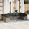 10-delars trädgårdsmöbelset med kuddar i grå poly-rattan vidaXL 344 x 178,5 x 85 cm – miniatyr 1