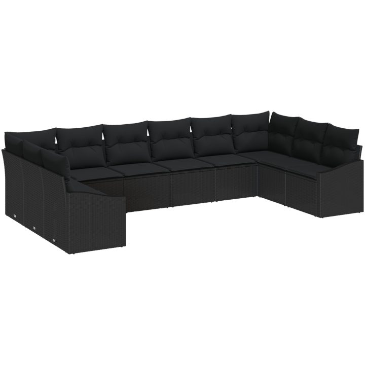 10-delars trädgårdsmöbelset med kuddar, svart polyrotting. vidaXL 344 x 178,5 x 85 cm – bild 2