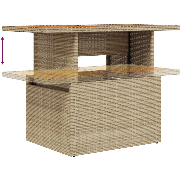 10-delars trädgårdsmöbler med fickor, beige polyrotting och akacia vidaXL 100 x 55 x 73 cm – bild 10