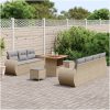 10-delars trädgårdsofa set med kuddar beige poly rattan akacia vidaXL Stor – miniatyr 3