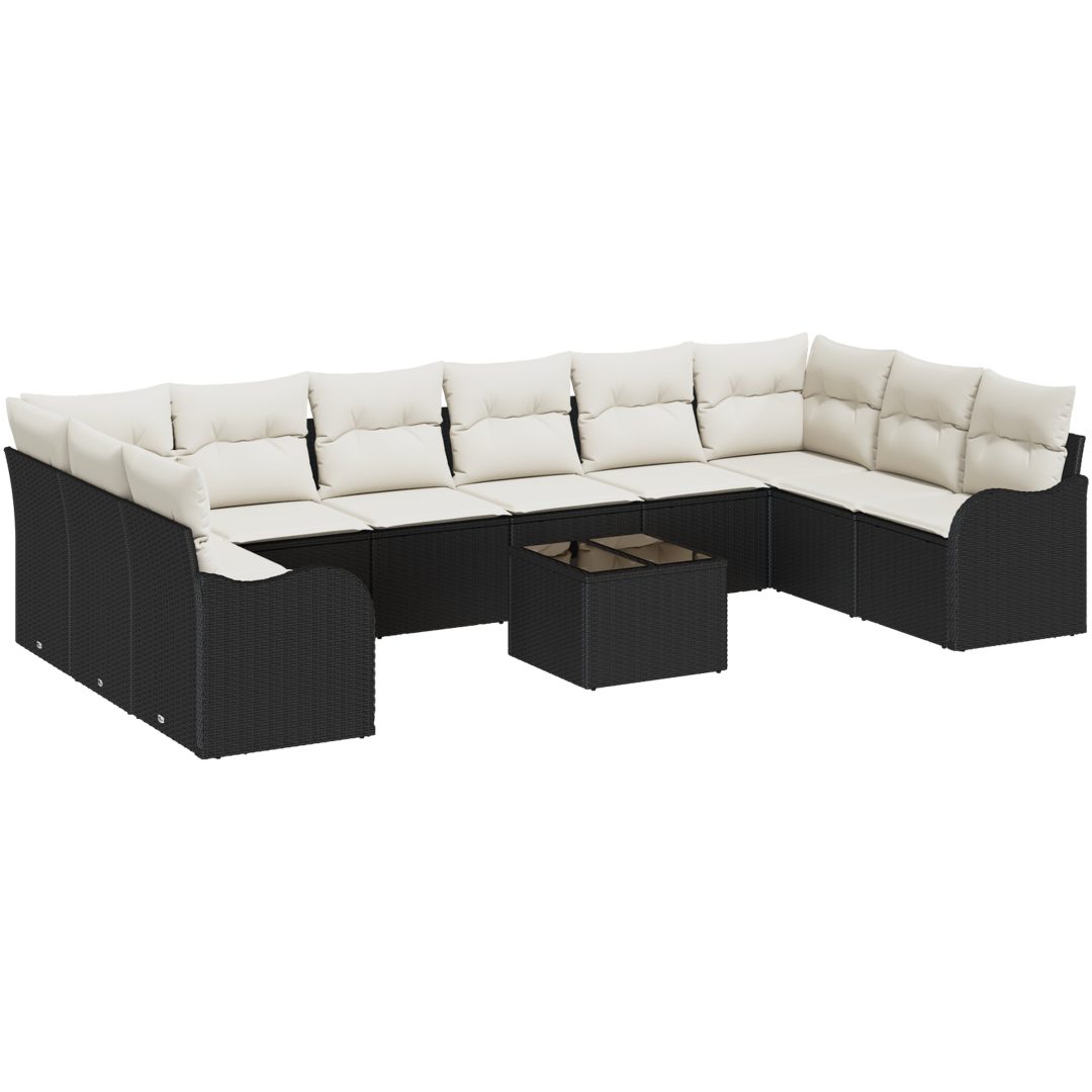 10-delars Trädgårdsofa Set med Kuddar Brun Poly Rattan vidaXL Stor – bild 2