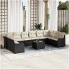 10-delars Trädgårdsofa Set med Kuddar Brun Poly Rattan vidaXL Stor – miniatyr 1