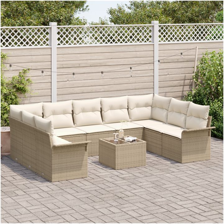 10 Delars Trädgårdsofa Set med Kuddar Brun Poly Rotting vidaXL 55 x 55 x 37 cm – bild 3
