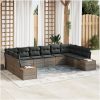 10-delars trädgårdsofa set med kuddar grå poly rattan akacia vidaXL 344 x 209 x 69 cm – miniatyr 1