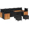 10-delars trädgårdsofa set med kuddar svart poly rotting akacia vidaXL Stort – miniatyr 2
