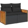 10-delars trädgårdsofa set med kuddar svart poly rotting akacia vidaXL Stort – miniatyr 6