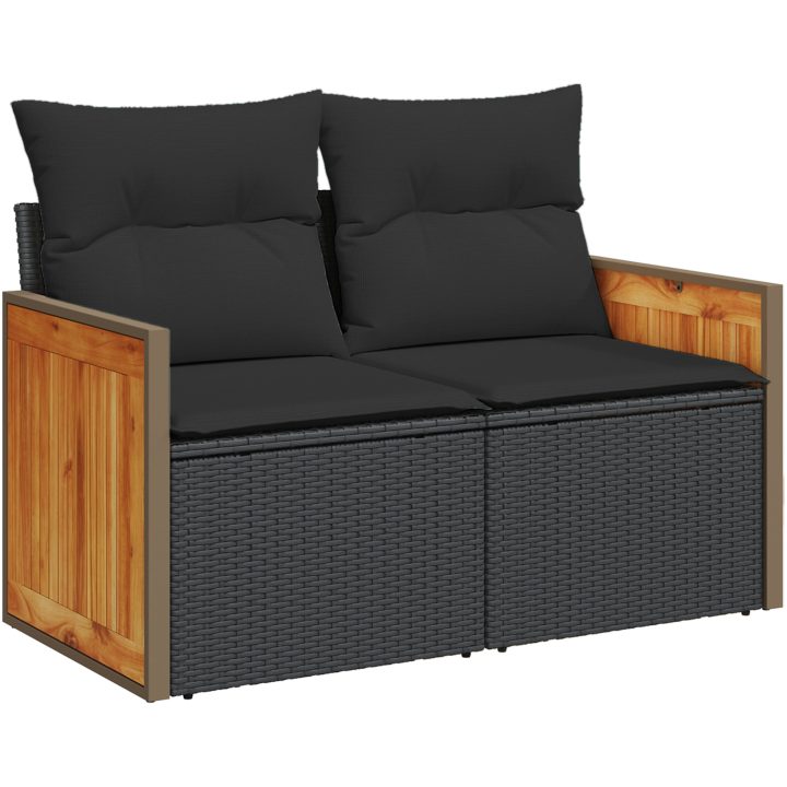10-delars trädgårdsofa set med kuddar svart poly rotting akacia vidaXL Stort – bild 6