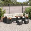 10 Delars Trädgårdsofa Set med Kuddar Svart Poly Rottning Akacia vidaXL Mellan – miniatyr 1