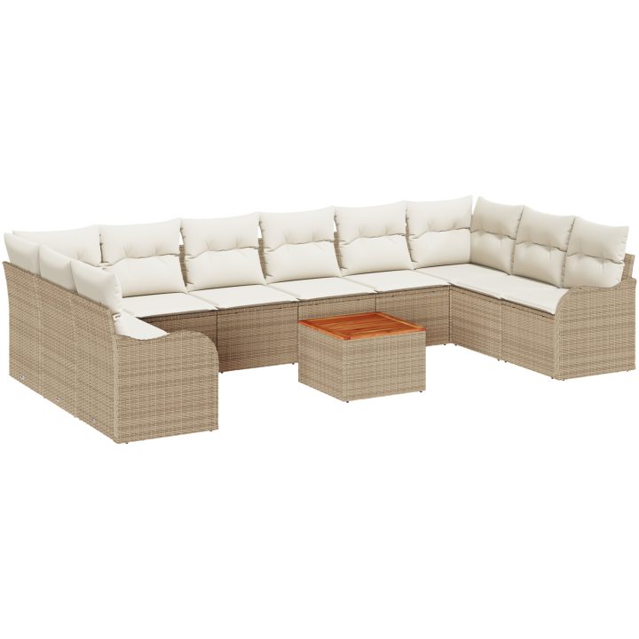 10-delars Trädgårdsofab-set med Kuddar Beige Poly Rattan Akacia vidaXL Stor – bild 2