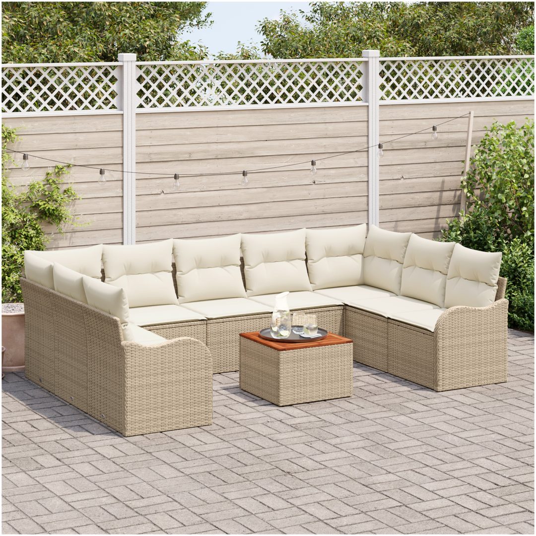 10-delars Trädgårdsofab-set med Kuddar Beige Poly Rattan Akacia vidaXL Stor – bild 3