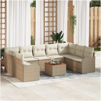 10-delars Trädgårdsofab-set med Kuddar Beige Poly Rattan Akacia vidaXL