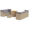 10-delars trädgårdsofabundel med kuddar beige polyrotting acacia vidaXL 2 - Sits, 3 - Sits, 80 cm – miniatyr 2