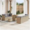 10-delars trädgårdsofabundel med kuddar beige polyrotting acacia vidaXL 2 - Sits, 3 - Sits, 80 cm – miniatyr 1