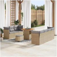 10-delars trädgårdsofabundel med kuddar beige polyrotting acacia vidaXL