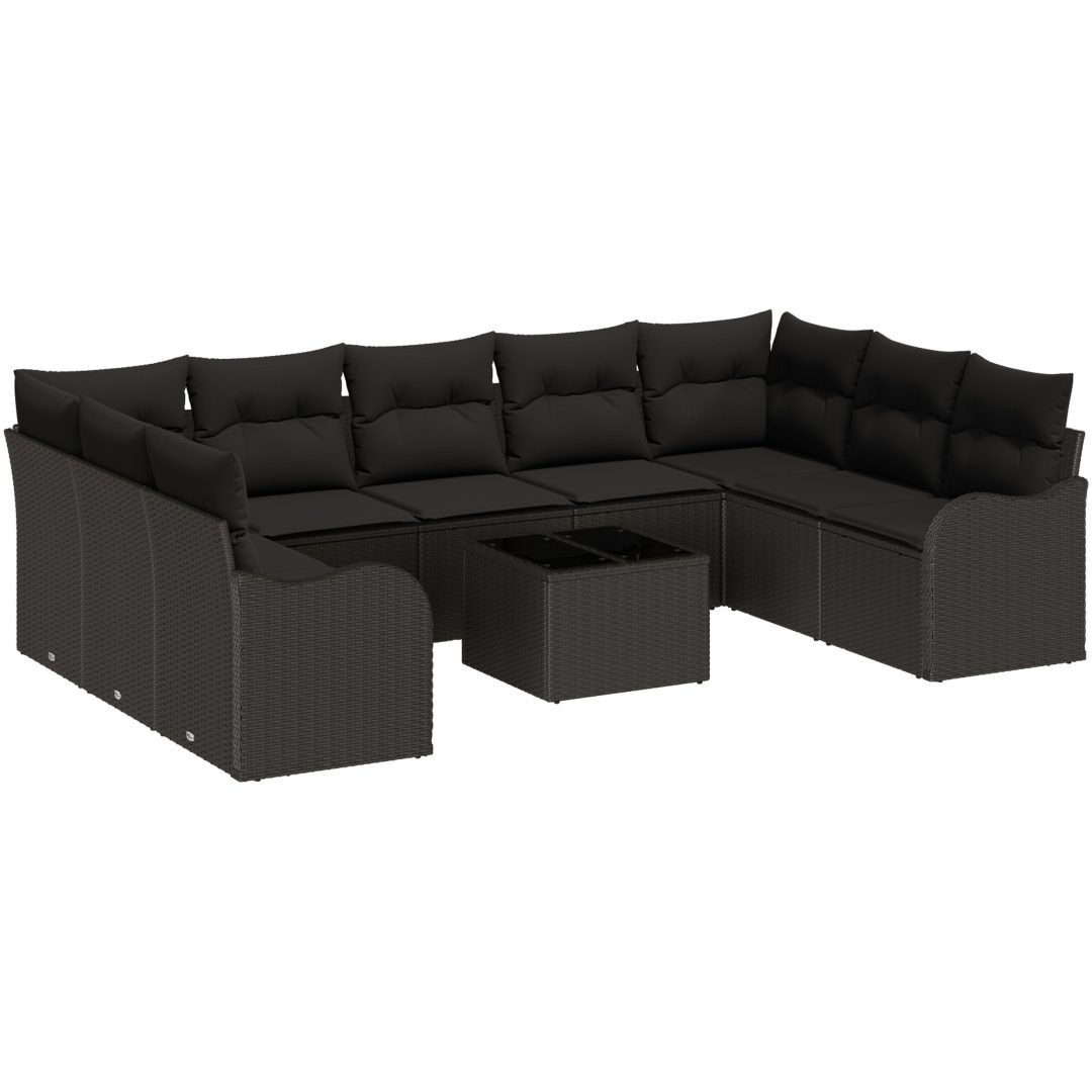 10-delars trädgårdsoffセット med kuddar beige polyrotting vidaXL Stor – bild 2