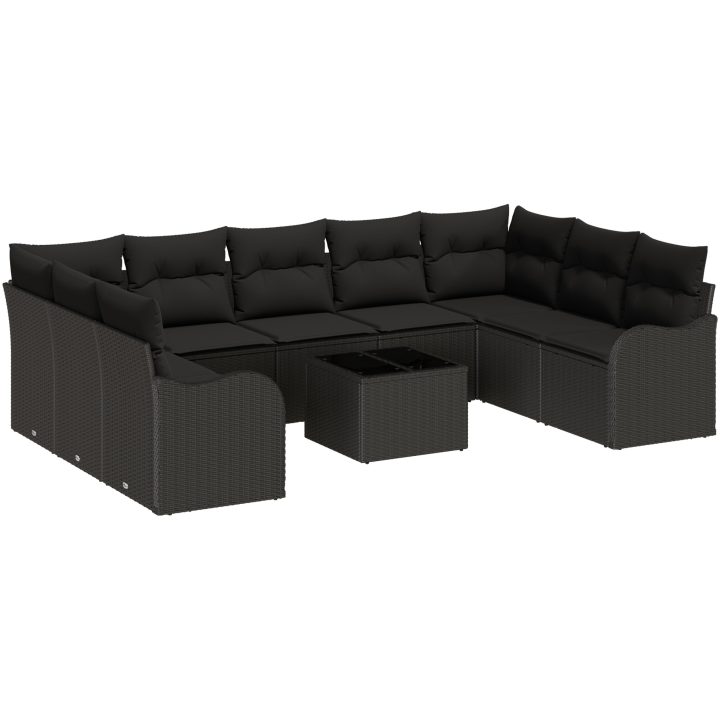 10-delars trädgårdsoffセット med kuddar beige polyrotting vidaXL Stor – bild 2