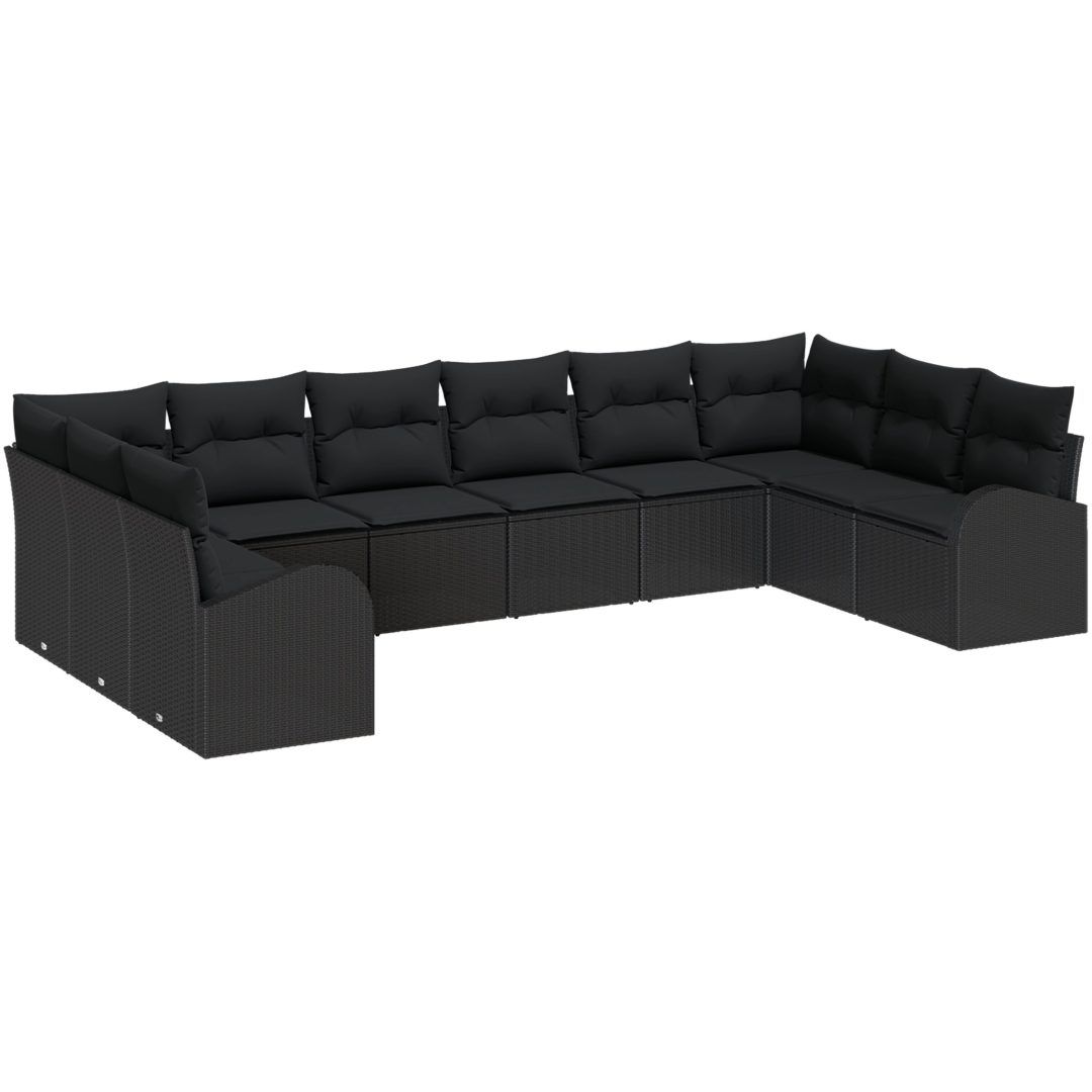 10-delars trädgårdsoff-set i svart polyrotting med kuddar vidaXL 344 x 179 x 85 cm – bild 2