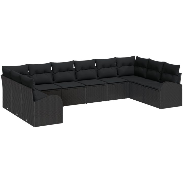 10-delars trädgårdsoff-set i svart polyrotting med kuddar vidaXL 344 x 179 x 85 cm – bild 2