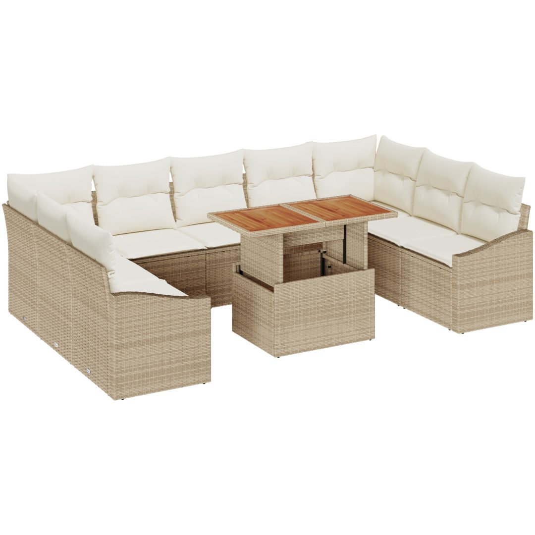10-delars trädgårdsoff set med beige kuddar i polyrotting vidaXL 100 x 55 x 73 cm – bild 2