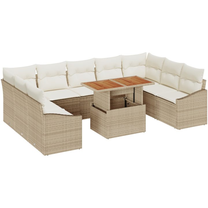 10-delars trädgårdsoff set med beige kuddar i polyrotting vidaXL 100 x 55 x 73 cm – bild 2