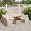 10-delars trädgårdsoff set med beige kuddar i polyrotting vidaXL 100 x 55 x 73 cm – miniatyr 3