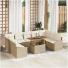 10-delars trädgårdsoff set med beige kuddar i polyrotting vidaXL 100 x 55 x 73 cm – miniatyr 1