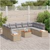 10-delars trädgårdsoff-set med kuddar - Beige konstrotting och akacia vidaXL 55 x 55 x 37 cm – miniatyr 3