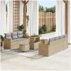 10-delars trädgårdsoff-set med kuddar Beige Poly Rattan Akacia vidaXL Stor – miniatyr 1