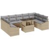 10-delars Trädgårdsoff Set med Kuddar Beige Poly Rattan vidaXL 100 x 55 x 73 cm – miniatyr 2