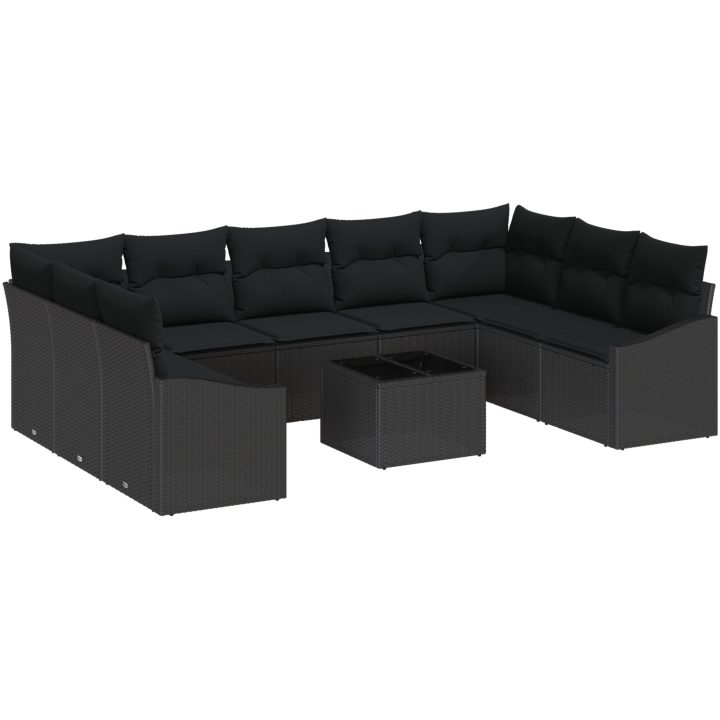 10-delars trädgårdsoff-set med kuddar beige poly rotting vidaXL 289 x 178.5 x 85 cm – bild 2