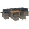 10-delars trädgårdsoff-set med kuddar grå Poly Rattan Akacia vidaXL Stor – miniatyr 2