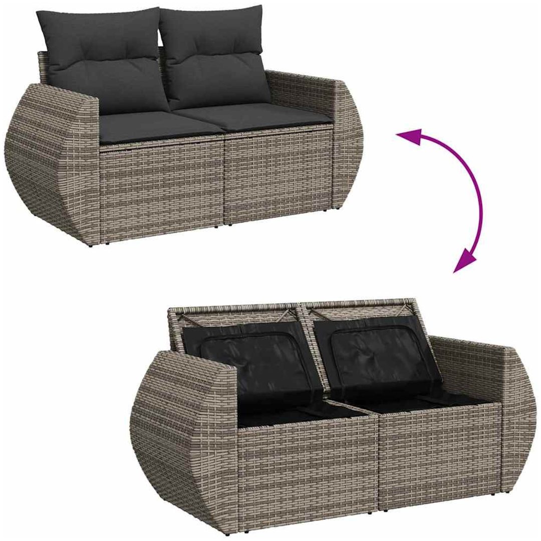 10-delars trädgårdsoff set med kuddar Grå Poly Rattan Akacia vidaXL Stor – bild 11