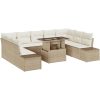 10-delars trädgårdsoff-set med kuddar i beige polyrotting vidaXL 100 x 55 x 73 cm – miniatyr 2