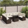10-delars trädgårdsoff-set med kuddar i brunt poly-rattan vidaXL 100 x 55 x 73 cm – miniatyr 3