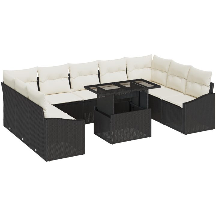 10-delars trädgårdsoff set med kuddar i svart polyrotting vidaXL 100 x 55 x 73 cm – bild 2