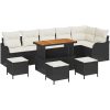 10 Delars Trädgårdsoff-set med Kuddar Svart Poly Rattan Akacia vidaXL Stor – miniatyr 2