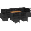 10-delars trädgårdsoff-set med kuddar svart poly rattan akacia vidaXL Stor – miniatyr 2