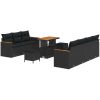 10-delars trädgårdsoff set med kuddar Svart Poly Rattan Akacia vidaXL Stor – miniatyr 2