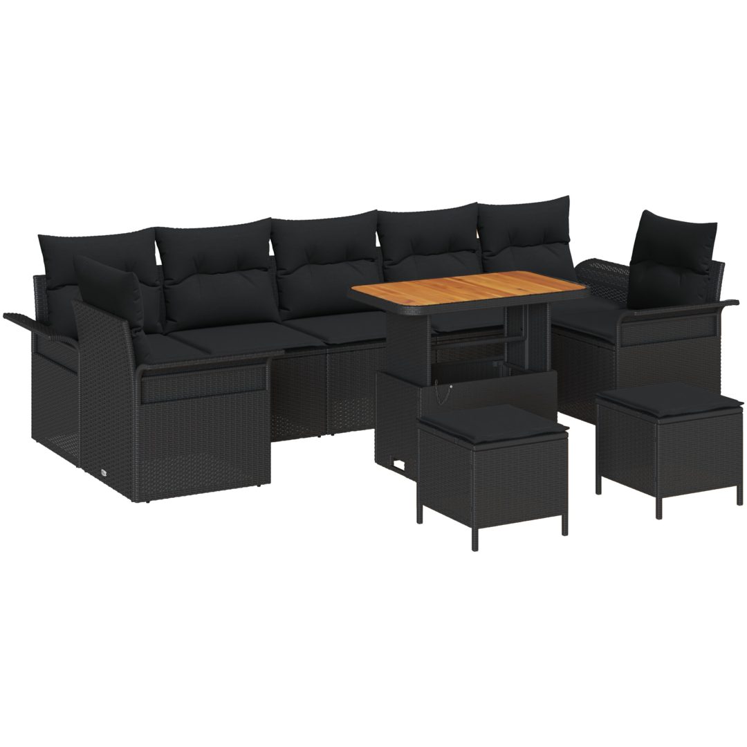10 Delars Trädgårdsoff-set med Kuddar Svart Poly Rotting Akacia vidaXL Medium – bild 2