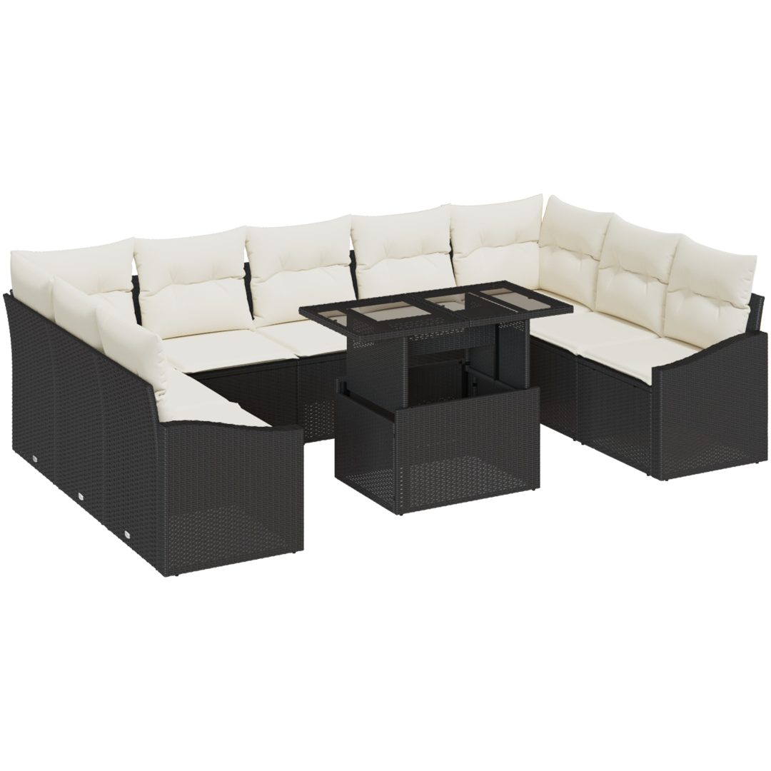10 Delars Trädgårdsoffa Set med Kuddar Svart Poly Rattan vidaXL 100 x 55 x 73 cm – bild 2